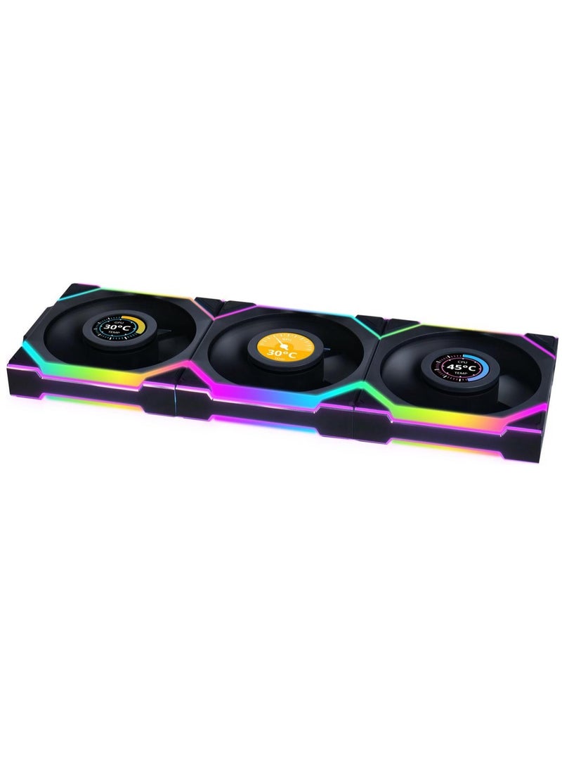 LIAN LI - UNI Fan SL - LCD Wireless 3x120mm- Triple Pack (Reverse Blade) - ARGB Fan - 1.6" LCD Display - 2.4 GHz Wireless Controller Included & Required for Use - Image 1