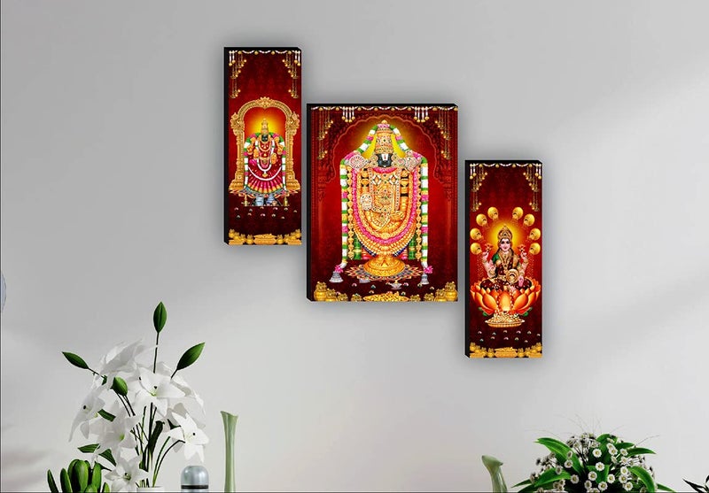 SAF paintings Set of 3 Tirupati Balazi UV Textured Paintings for living room with frame 12 Inch X 18 Inch SAF-JMS6523 - Image 2