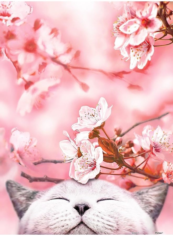 Pintoo Jigsaw Puzzles 300 Piece for Adults - Cherry Blossom - Sakura Cat Beautiful Plastic Puzzle for Home Decor Zero Dust Easy Storage [H2462] - Image 4