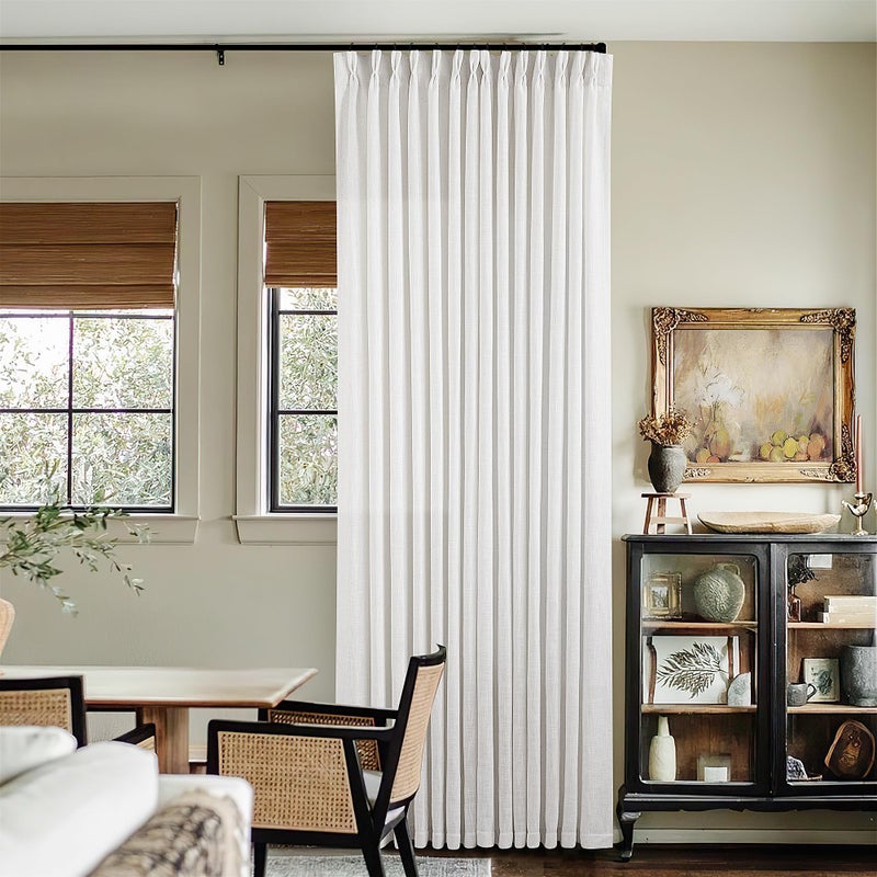 TWODRAPES الستائر السميكة شبه الشفوية الستائر 90 بوصة طولها لغرفة المعيشة غرفة نوم تصفية بيج بيج قبالة أبيض الخيش الستائر مطوية 90 خطافات طول الخلفات الخلفية للباب 2 الألواح - Image 1