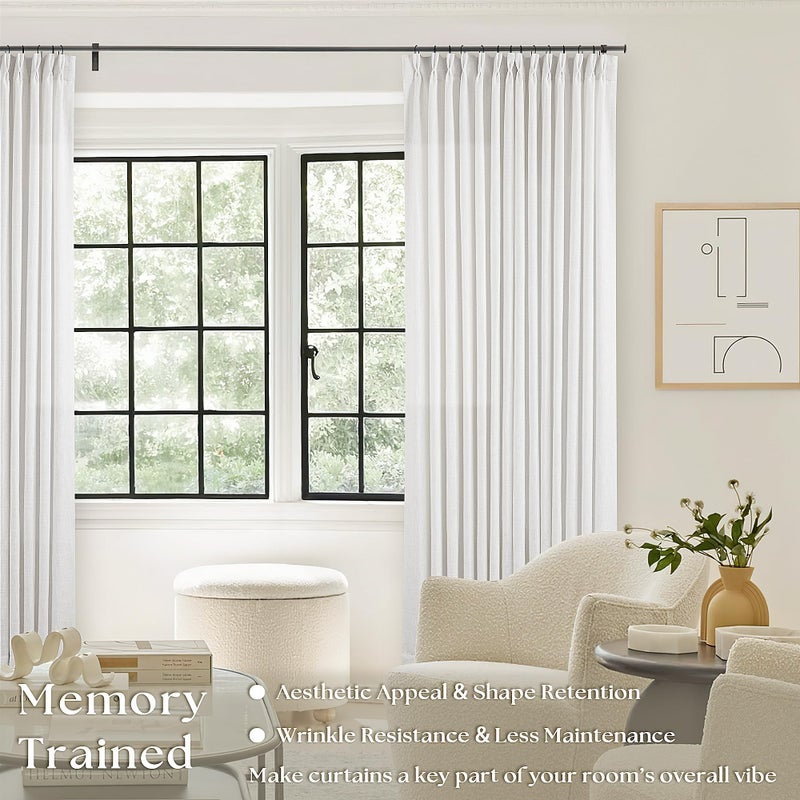 TWODRAPES الستائر السميكة شبه الشفوية الستائر 90 بوصة طولها لغرفة المعيشة غرفة نوم تصفية بيج بيج قبالة أبيض الخيش الستائر مطوية 90 خطافات طول الخلفات الخلفية للباب 2 الألواح - Image 2