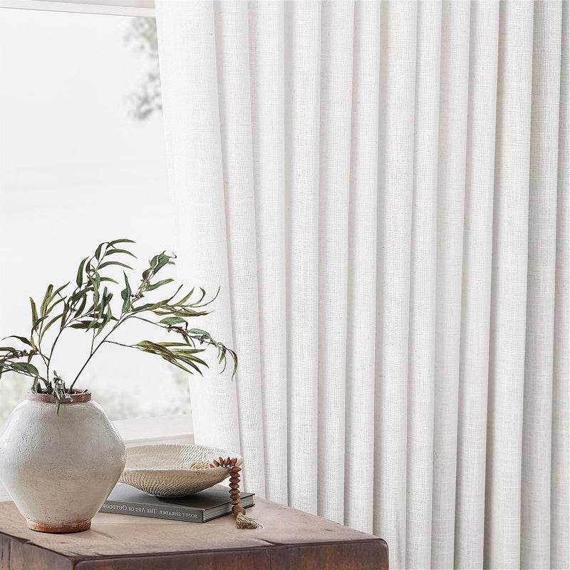 TWODRAPES الستائر السميكة شبه الشفوية الستائر 90 بوصة طولها لغرفة المعيشة غرفة نوم تصفية بيج بيج قبالة أبيض الخيش الستائر مطوية 90 خطافات طول الخلفات الخلفية للباب 2 الألواح - Image 4