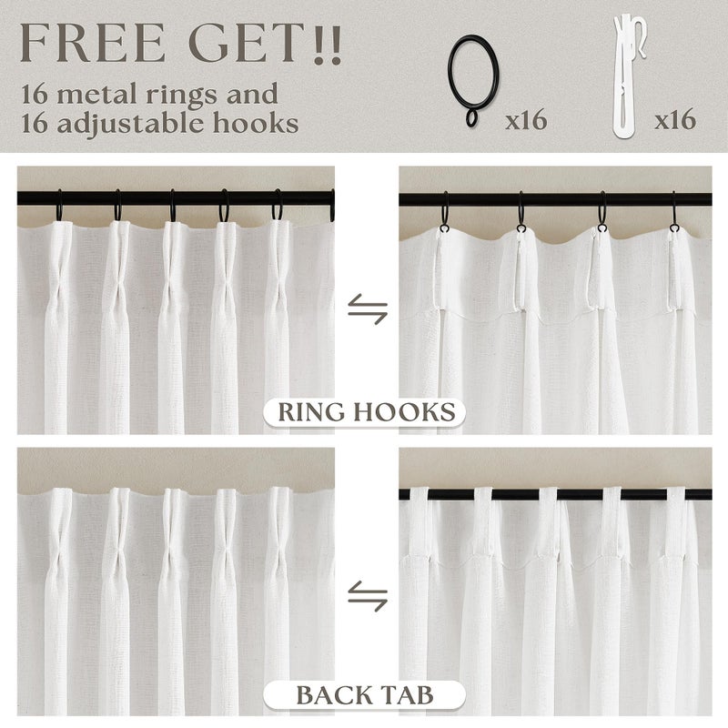 TWODRAPES الستائر السميكة شبه الشفوية الستائر 90 بوصة طولها لغرفة المعيشة غرفة نوم تصفية بيج بيج قبالة أبيض الخيش الستائر مطوية 90 خطافات طول الخلفات الخلفية للباب 2 الألواح - Image 5