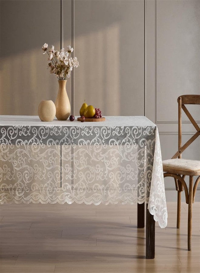 HLC.ME Scroll Lace Tablecloth, Lace Fabric Table Cloth for Rectangle Tables, Wrinkle Resistant Tablecloth, Patterned Scalloped Tablecloth (60 W x 104 L, Linen Taupe) - Image 2