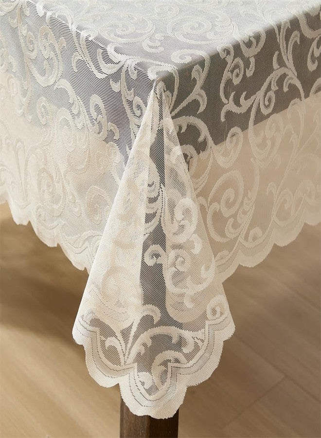 HLC.ME Scroll Lace Tablecloth, Lace Fabric Table Cloth for Rectangle Tables, Wrinkle Resistant Tablecloth, Patterned Scalloped Tablecloth (60 W x 104 L, Linen Taupe) - Image 3