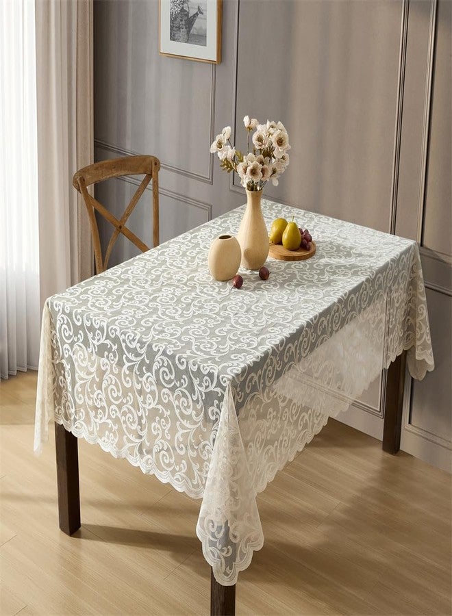 HLC.ME Scroll Lace Tablecloth, Lace Fabric Table Cloth for Rectangle Tables, Wrinkle Resistant Tablecloth, Patterned Scalloped Tablecloth (60 W x 104 L, Linen Taupe) - Image 4