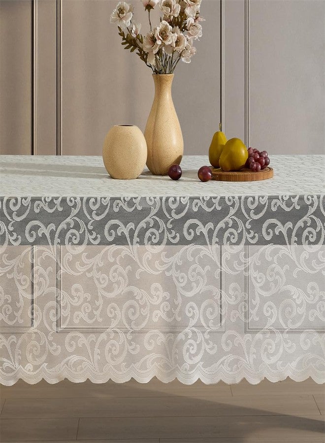 HLC.ME Scroll Lace Tablecloth, Lace Fabric Table Cloth for Rectangle Tables, Wrinkle Resistant Tablecloth, Patterned Scalloped Tablecloth (60 W x 104 L, Linen Taupe) - Image 1
