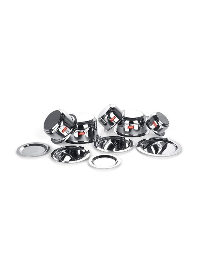 Sumeet Stainless Steel Friendly Tope/patila/cookware with Lids, 370ML, 550ML, 800ML, 1100ML,1400ML, 5 Piece (Steel) - Image 2