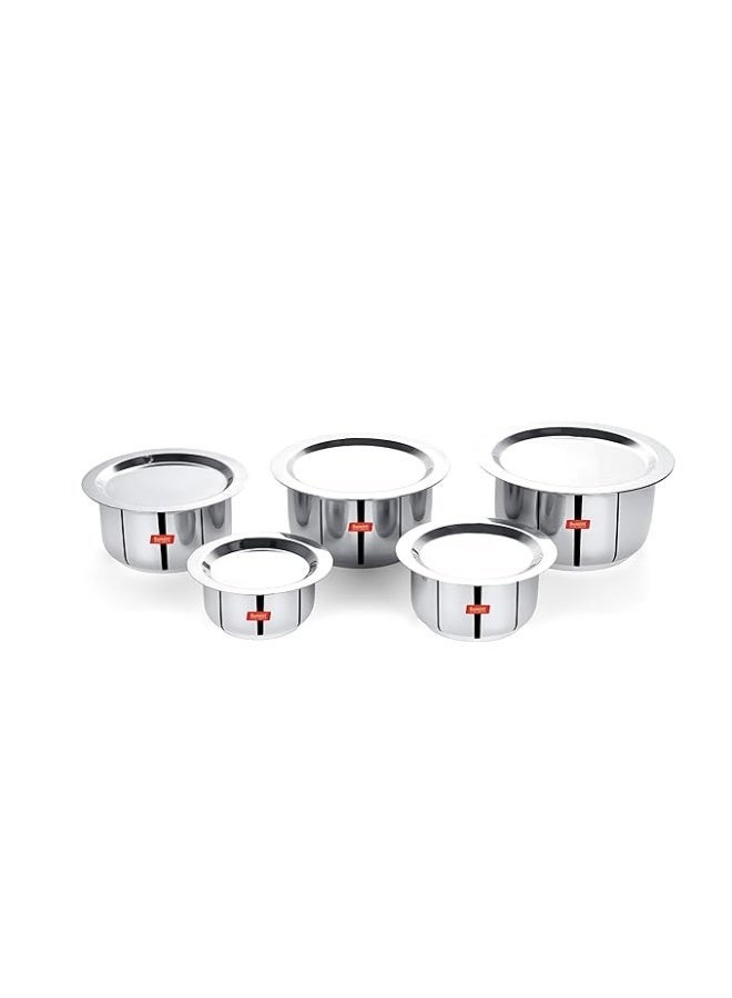 Sumeet Stainless Steel Friendly Tope/patila/cookware with Lids, 370ML, 550ML, 800ML, 1100ML,1400ML, 5 Piece (Steel) - Image 4