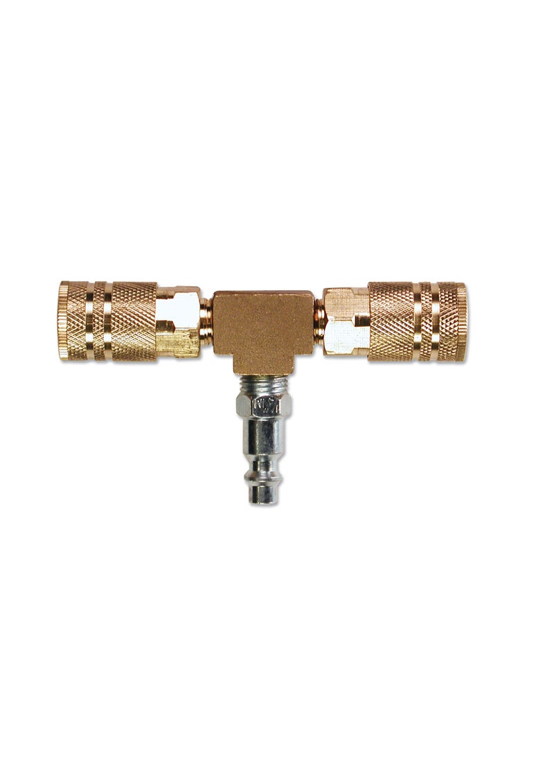 Primefit Primefit M1404-4 2-Way T-Style Air Manifold with Industrial 6-Ball Brass Couplers, 1/4"  - Image 1