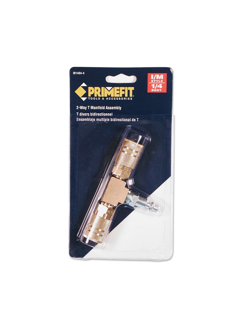 Primefit Primefit M1404-4 2-Way T-Style Air Manifold with Industrial 6-Ball Brass Couplers, 1/4"  - Image 2