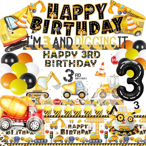 BEOXAGAR 90 Pcs Dump Truck Party Decorations for Boys Baby .Construction 3rd Birthday Party Supplies，Construction 3rd for Boys, Construction Birthday Party Supplies for 3 Year Old Boy - Image 5