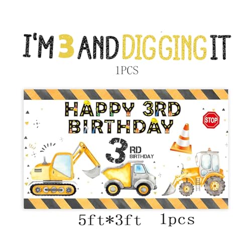 BEOXAGAR 90 Pcs Dump Truck Party Decorations for Boys Baby .Construction 3rd Birthday Party Supplies，Construction 3rd for Boys, Construction Birthday Party Supplies for 3 Year Old Boy - Image 3