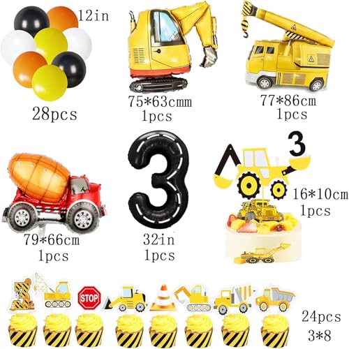 BEOXAGAR 90 Pcs Dump Truck Party Decorations for Boys Baby .Construction 3rd Birthday Party Supplies，Construction 3rd for Boys, Construction Birthday Party Supplies for 3 Year Old Boy - Image 2