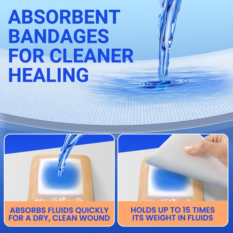 Bioemmalab Large Waterproof Bandages 4x4 Silicone Foam Dressing for Sensitive Skin Wound Care, Adhesive Cohesive Pad with Border for First Aid, 10 PCS, Post Surgical and Trauma Care, Burn - Image 4