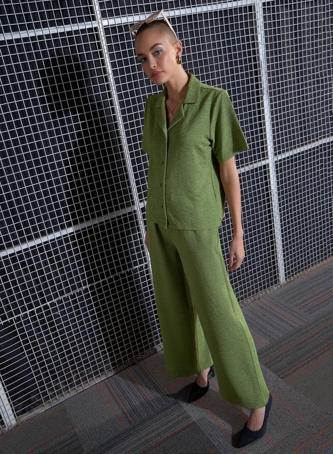 SASSAFRAS Textured Knit Notch Collar Shirt & Darted Pants Co-Ords by Styli - Image 3