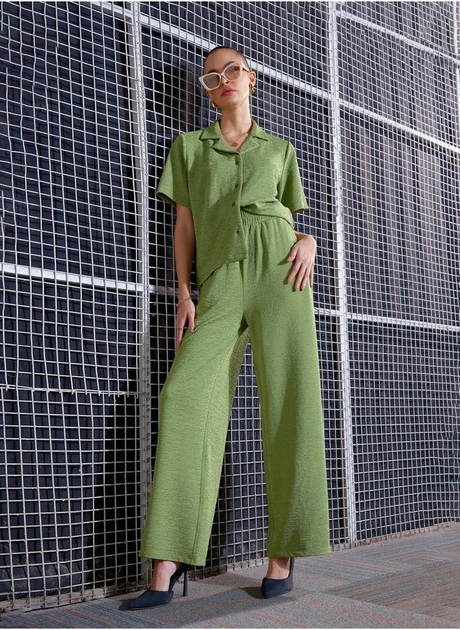 SASSAFRAS Textured Knit Notch Collar Shirt & Darted Pants Co-Ords by Styli