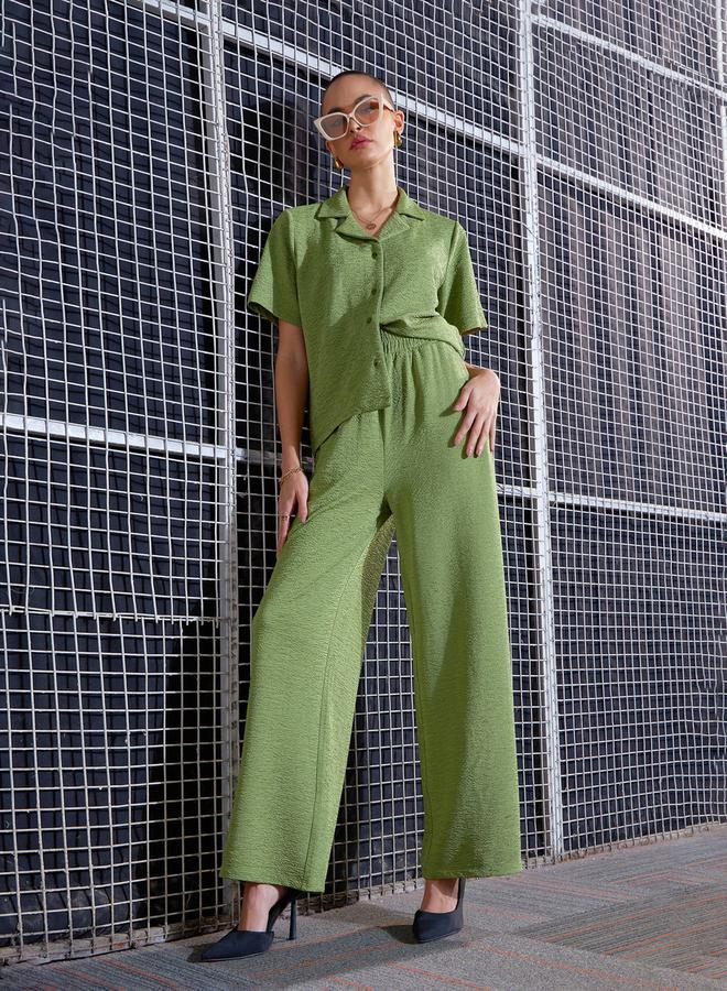 SASSAFRAS Textured Knit Notch Collar Shirt & Darted Pants Co-Ords by Styli - Image 1
