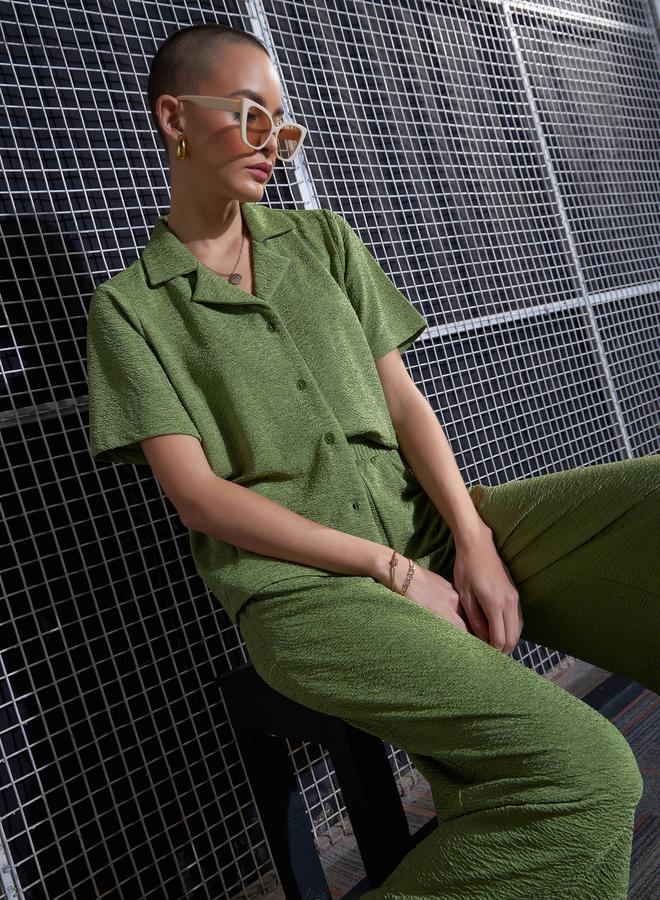 SASSAFRAS Textured Knit Notch Collar Shirt & Darted Pants Co-Ords by Styli - Image 2