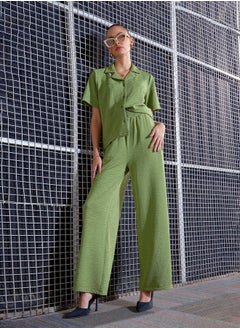 SASSAFRAS Textured Knit Notch Collar Shirt & Darted Pants Co-Ords  - Image 1