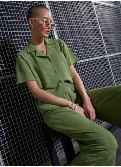 SASSAFRAS Textured Knit Notch Collar Shirt & Darted Pants Co-Ords  - Image 2