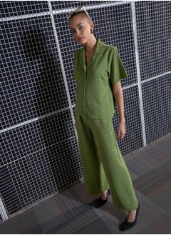 SASSAFRAS Textured Knit Notch Collar Shirt & Darted Pants Co-Ords  - Image 3