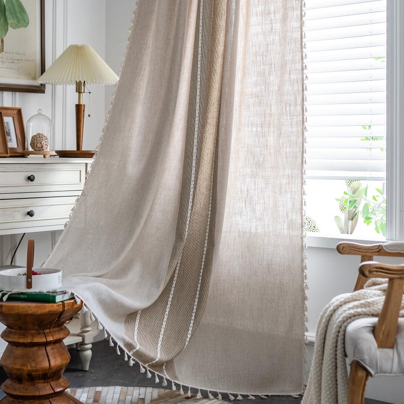 ColorBird Boho Curtains 2 Penals Stripe Curtains 84 inch Curtains for Living Room Bedroom - Image 1