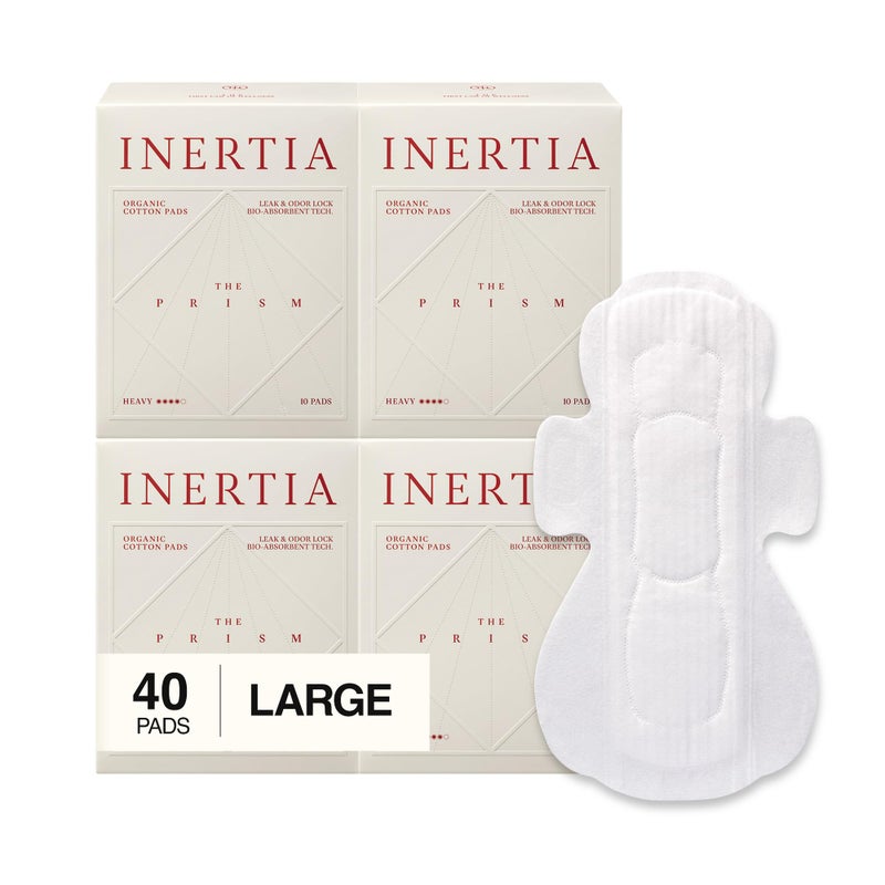 INERTIA The Prism White â€“ Truly Organic Ultra Thin & Leak-Proof Organic Cotton Korean Pads with Wings | Heavy Absorbency | Hypoallergenic, Super Absorbent, Chlorine-Free & Fragrance-Free (40 Count) - Image 1