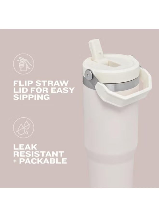 IceFlow 30oz Stainless Steel Tumbler with Straw – Vacuum Insulated Water Bottle – Keeps Drinks Cold for 12 Hours or Iced for 2 Days – Leak-Resistant Flip Lid – Reusable Water Cup for Home, Office, Car – Stylish Cream Color – BPA-Free, Durable & Portable