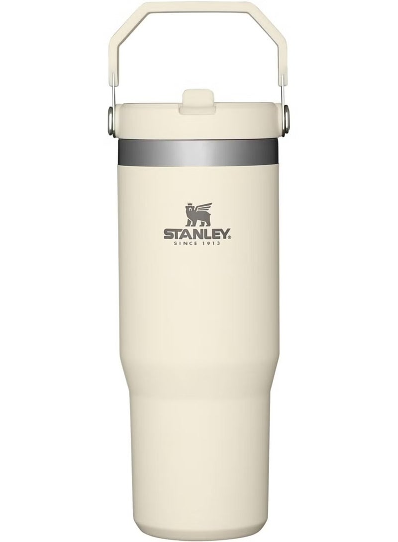 IceFlow 30oz Stainless Steel Tumbler with Straw – Vacuum Insulated Water Bottle – Keeps Drinks Cold for 12 Hours or Iced for 2 Days – Leak-Resistant Flip Lid – Reusable Water Cup for Home, Office, Car – Stylish Cream Color – BPA-Free, Durable & Portable