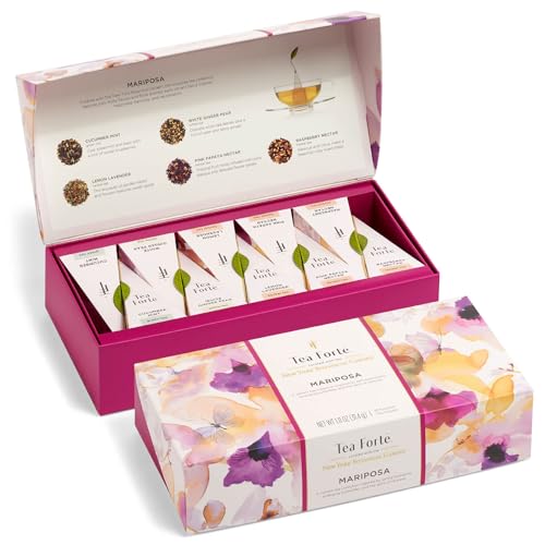 Tea Forte Mariposa Premium Tea Petite Presentation Box Tea Gift Sampler, 10 Count, 1 of Each Variety Individually Wrapped Handcrafted Pyramid Infuser Bags - Image 1