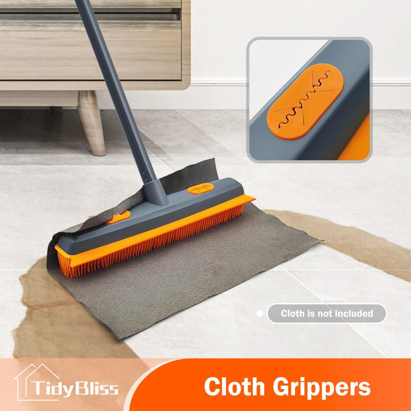 TidyBliss Pet Hair Removal Broom, 57.5 inches Rubber Brush Carpet Rake with Silicone Squeegee, Fur Remover Tool with Detailing Lint Comb for Cleaning Rug, Tile, Hardwood Floor (Gray Orange) - Image 4