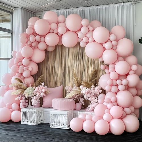 Pinbra Pastel Pink Balloon Garland Double Stuffed Light Baby Pink Balloon Arch Kit Different Sizes 18125 Inch Latex Color for Baby Shower Birthday Bridal Wedding Gender Reveal Princess Party Decorations - Image 1