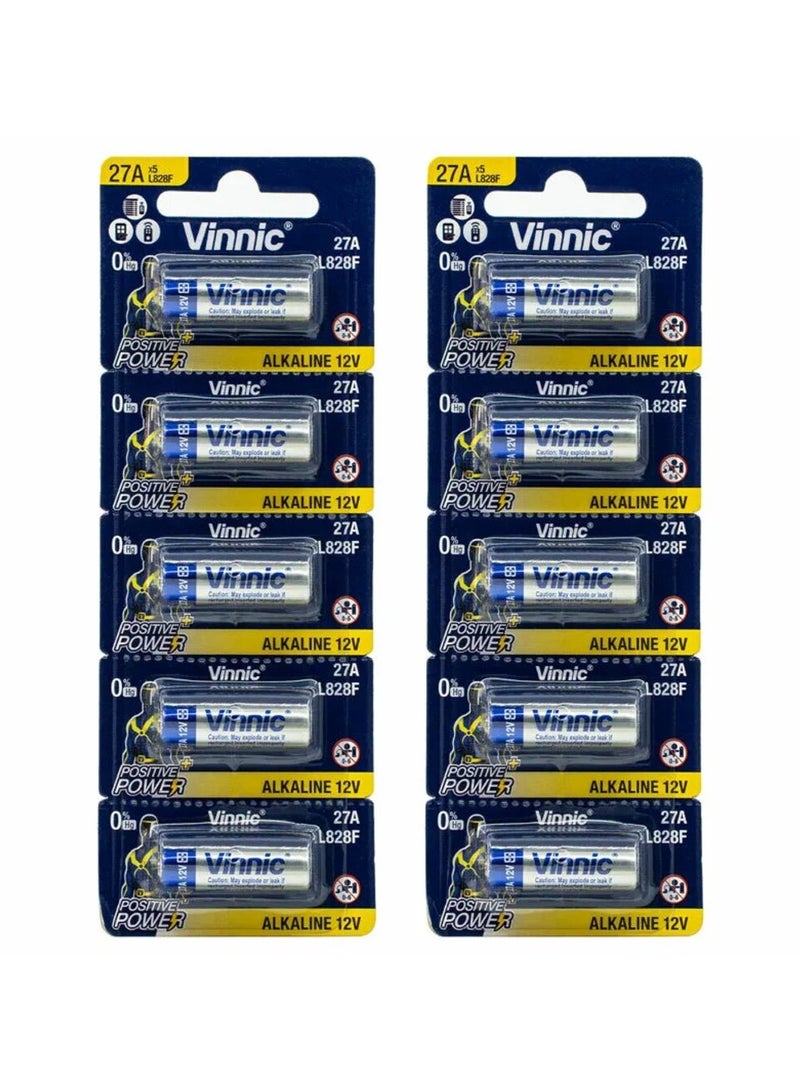10-Pieces Vinnic 27A Positive Power (L828F) 12V Alkaline Batteries