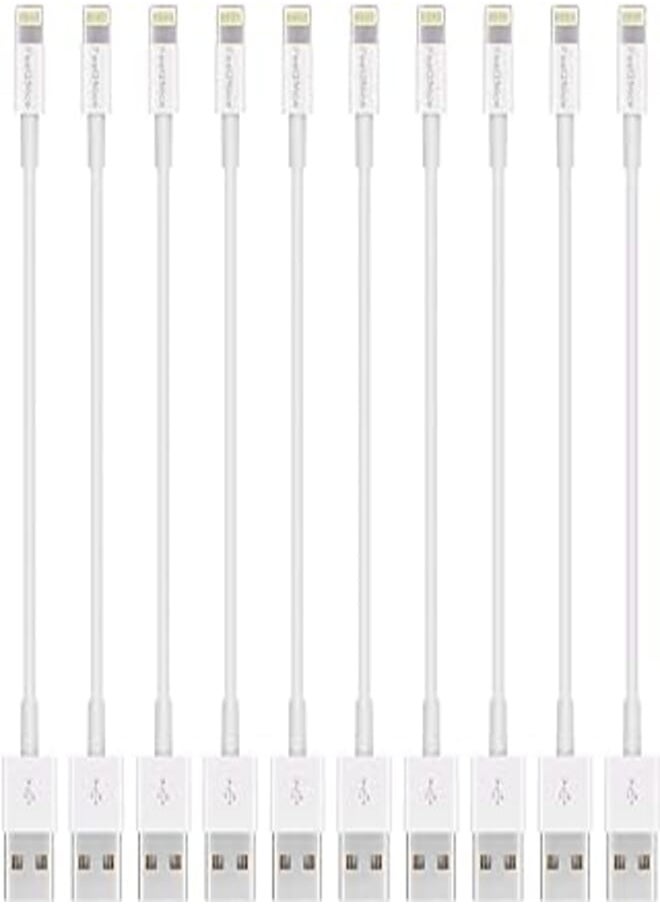 FEEL2NICE - Short Lighting Cable,FEEL2NICE 10 Pack 7-Inch iPhone Cord Data Sync USB Portable Fast Charger for iPhone X XS Max XR / 8/8 Plus / 7/7 Plus / 6/6 Plus / 5S / iPad/iPod, White - Image 1