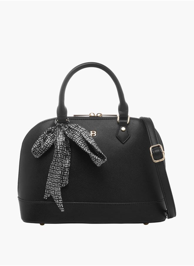 Flora Bella By Shoexpress Women Textured Bowler Bag with Zip Closure and Scarf Accent  - Image 1