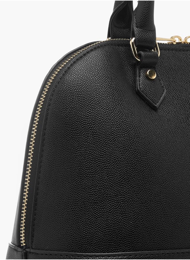 Flora Bella By Shoexpress Women Textured Bowler Bag with Zip Closure and Scarf Accent  - Image 5