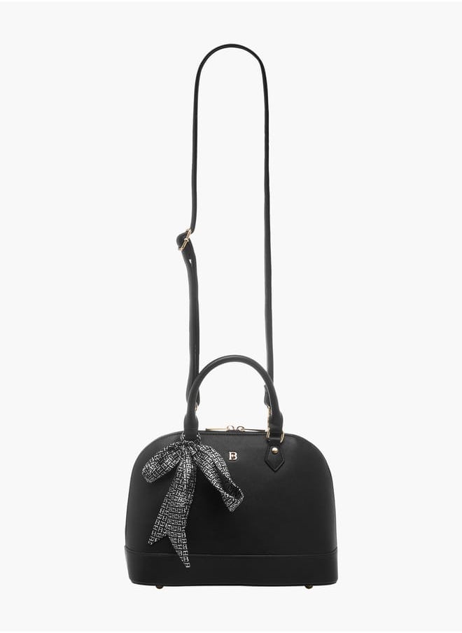 Flora Bella By Shoexpress Women Textured Bowler Bag with Zip Closure and Scarf Accent  - Image 2