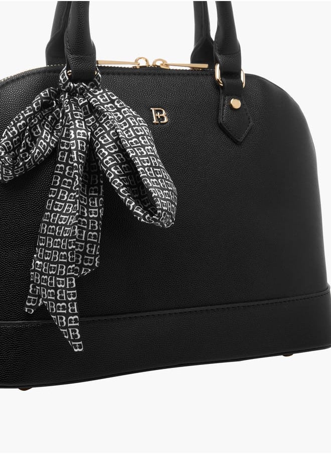 Flora Bella By Shoexpress Women Textured Bowler Bag with Zip Closure and Scarf Accent  - Image 4