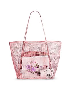 SYOSI Mesh Beach Bag for Women, Large Tote Bag Lightweight Foldable Beach Tote with Zipper Pocket for Women Vacation Beach Pool Trip  - Image 1
