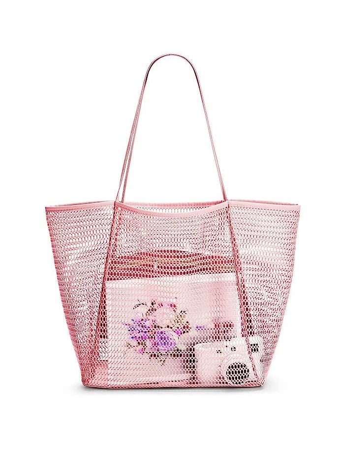 SYOSI Mesh Beach Bag for Women, Large Tote Bag Lightweight Foldable Beach Tote with Zipper Pocket for Women Vacation Beach Pool Trip  - Image 1