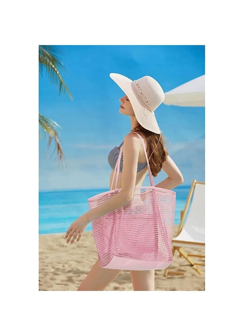 SYOSI Mesh Beach Bag for Women, Large Tote Bag Lightweight Foldable Beach Tote with Zipper Pocket for Women Vacation Beach Pool Trip  - Image 2