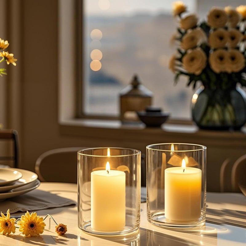 TBWIND 12pcs Small Glass Cylinder Vases for Centerpieces, 4 Inch Clear Flowers Vase for Wedding Decorations, Glass Hurricane Candle Holder for Home Decor Table Centerpiece - Image 5