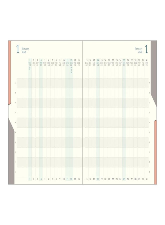 Designphil Midori Double Schedule Notebook, 2026, B6, Monthly Limited Edition, Bookmark Included, Progress, Light Pink 22383006 (Starts in October 2025) - Image 5