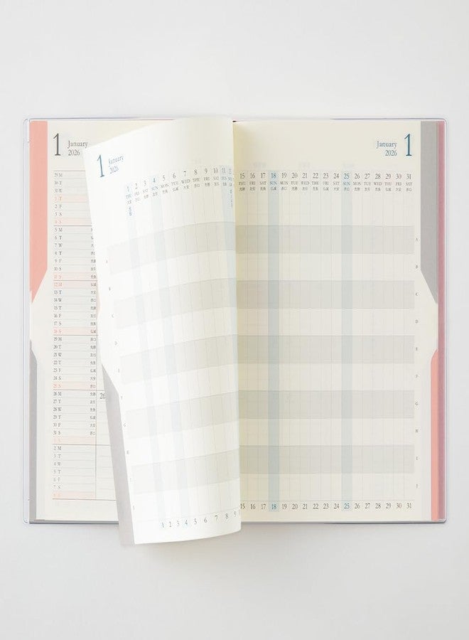 Designphil Midori Double Schedule Notebook, 2026, B6, Monthly Limited Edition, Bookmark Included, Progress, Light Pink 22383006 (Starts in October 2025) - Image 3