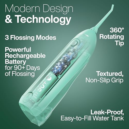 AquaSonic Icon Water Flosser for Teeth – Cordless Rechargeable Oral Irrigator – Waterproof, Portable Dental Cleaning with Jet Tip – Braces Home Travel - Mint - Image 4