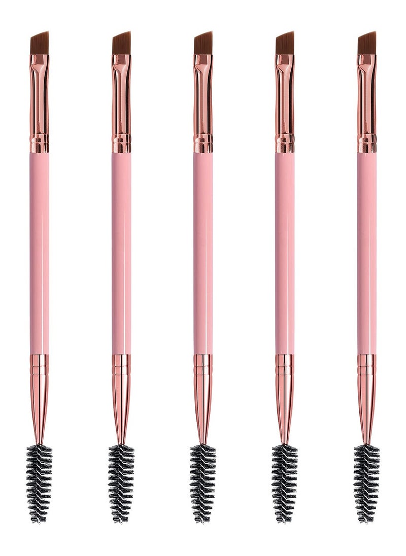 Generic 5pcs Pink Duo Eyebrow Brush Set Spoolie and Angled Brushes for Flawless Eye Makeup  - Image 1