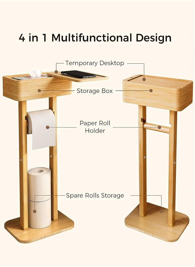 XiuWoo - Multifunctional Rotatable Multi-Layer Toilet Paper Holder, Floor-Standing Solid Wood Roll Holder 14.6*24.2*64.7CM - Image 1