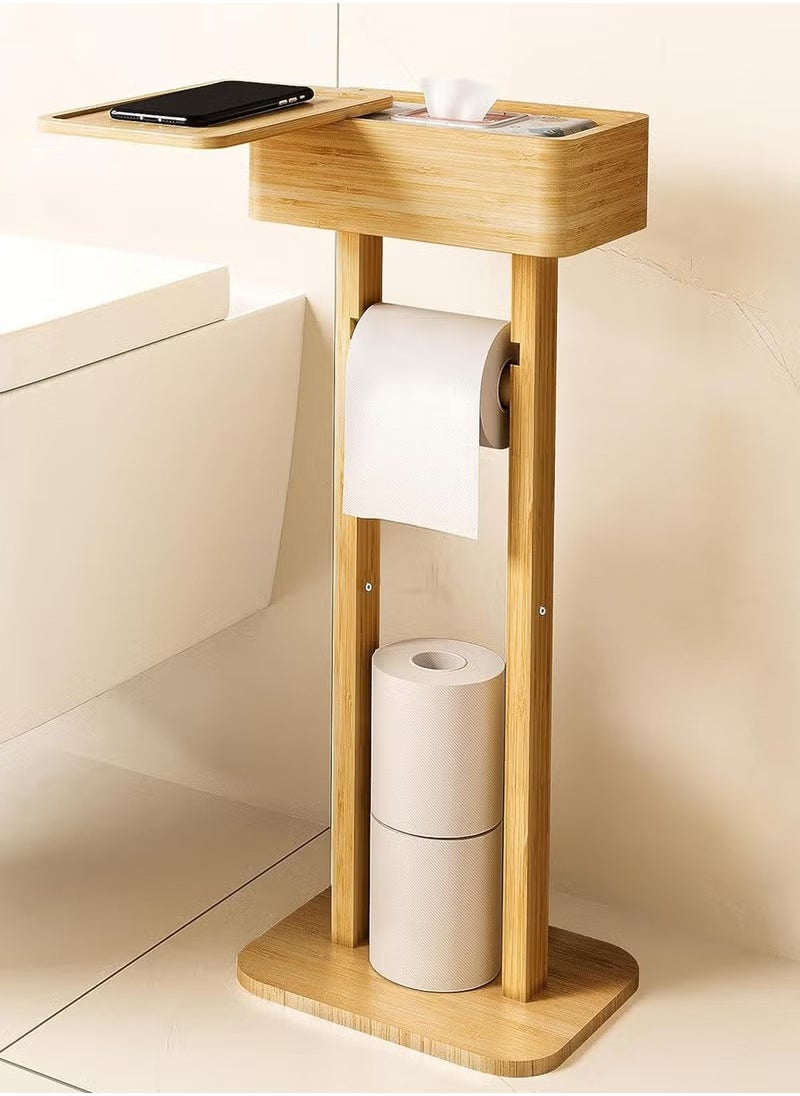 XiuWoo - Multifunctional Rotatable Multi-Layer Toilet Paper Holder, Floor-Standing Solid Wood Roll Holder 14.6*24.2*64.7CM - Image 1