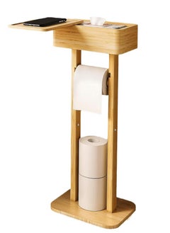 XiuWoo Multifunctional Rotatable Multi-Layer Toilet Paper Holder, Floor-Standing Solid Wood Roll Holder 14.6*24.2*64.7CM  - Image 2